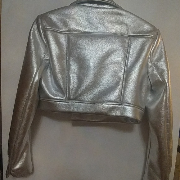 BCBG Max Azria Womens Faux Leather Metallic Jacket - Picture 6 of 6
